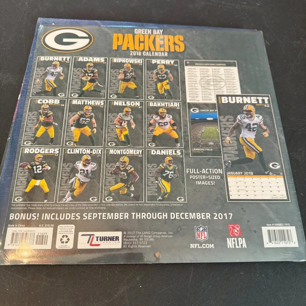 Green Bay Packers Turner Licensing NFL Wall Calendar 2018 (123)